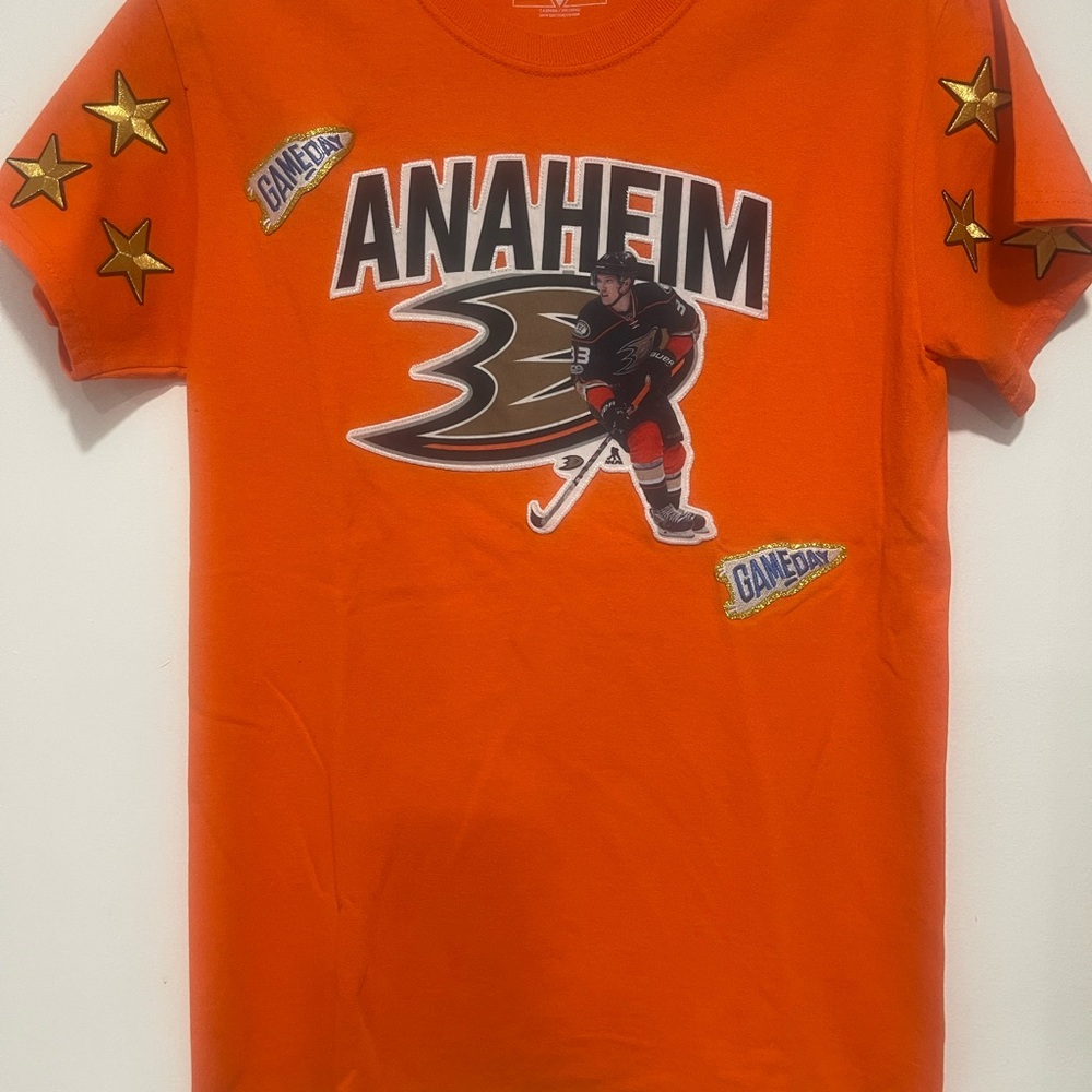 Men’s Short Sleeve Orange T-Shirt Anaheim Hockey Logo